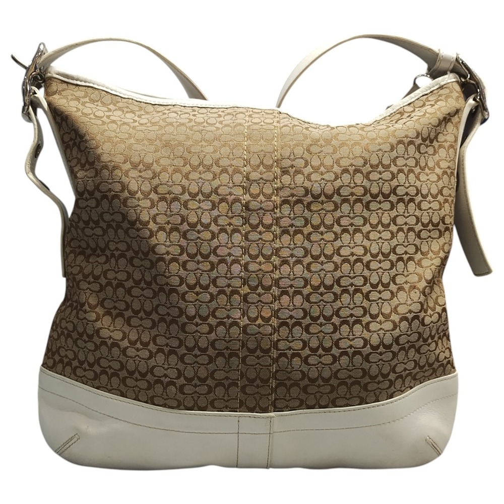 Coach Signature Shoulder Bag Women Multi Printed Leather Canvas Detachable Strap